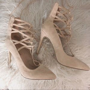 Sexy tan suede tie up heels